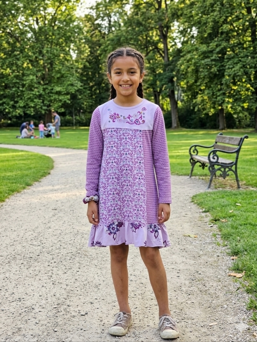 Naartjie Kids Girls Floral Long-Sleeve Ruffle Hem Cotton Dress Size 10